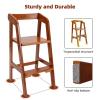 imageWooden High Chair for Toddlers Adjustable Dining Feeding Chair with Removable Cushion for Child High Chair Grows with Your Kid with Steps for Kids Dining Studying Step ToolNutBrownNutbrown