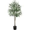 imageYOLEO Artificial Olive Tree 5FT Tall Faux Silk Plant for Home Office Indoor Decor Fake Olive Tree with Lifelike Olive LeavesGreen Olive 5ft
