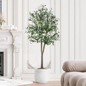 imageYOLEO Artificial Olive Tree 5FT Tall Faux Silk Plant for Home Office Indoor Decor Fake Olive Tree with Lifelike Olive LeavesGreen Olive 5ft