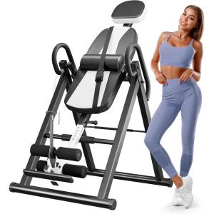 imageYOLEO Gravity Heavy Duty Inversion Table with Headrest ampamp Adjustable Protective Belt Back Stretcher Machine for Pain Relief TherapyWhite