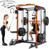 imageYOLEO Smith Machine with Independent DualPulley System 1700LBS Adjustable Cable Crossover Squat Rack MultiFunctional Power Cage for Home Gym with More Workout Equipment LAT Pulldown Bar ampamp Dip Bar