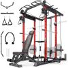 imageYOLEO Smooth Dual Pulley System Power Cage 1600LBS Adjustable Cable Crossover Power Rack MultiFunctional Squat Rack for Home Gym with More Training AttachmentPower Cage  660LBS Weight Bench