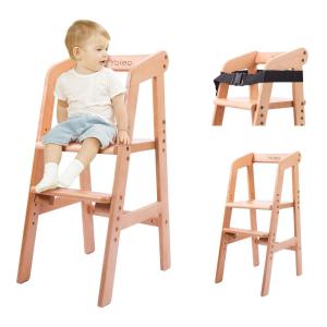 imageWooden High Chair for Toddlers Adjustable Dining Feeding Chair with Removable Cushion for Child High Chair Grows with Your Kid with Steps for Kids Dining Studying Step ToolNutBrownNatural Color