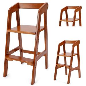 imageWooden High Chair for Toddlers Adjustable Dining Feeding Chair with Removable Cushion for Child High Chair Grows with Your Kid with Steps for Kids Dining Studying Step ToolNutBrownNutbrown