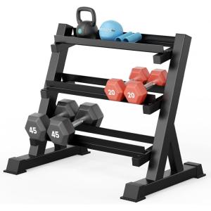 imageYOLEO Dumbbell Rack  3 Tier ampamp 5 Tier Compact Weight Rack for Dumbbell Kettlebell Barbell Heavy Duty Weight Storage Organizer SpaceSaving Dumbbell Storage Stand Holder for Home Gym  1100LBS Capacity Rack OnlyClassic 3Tier