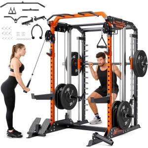 imageYOLEO Smith Machine with Independent DualPulley System 1700LBS Adjustable Cable Crossover Squat Rack MultiFunctional Power Cage for Home Gym with More Workout Equipment LAT Pulldown Bar ampamp Dip Bar