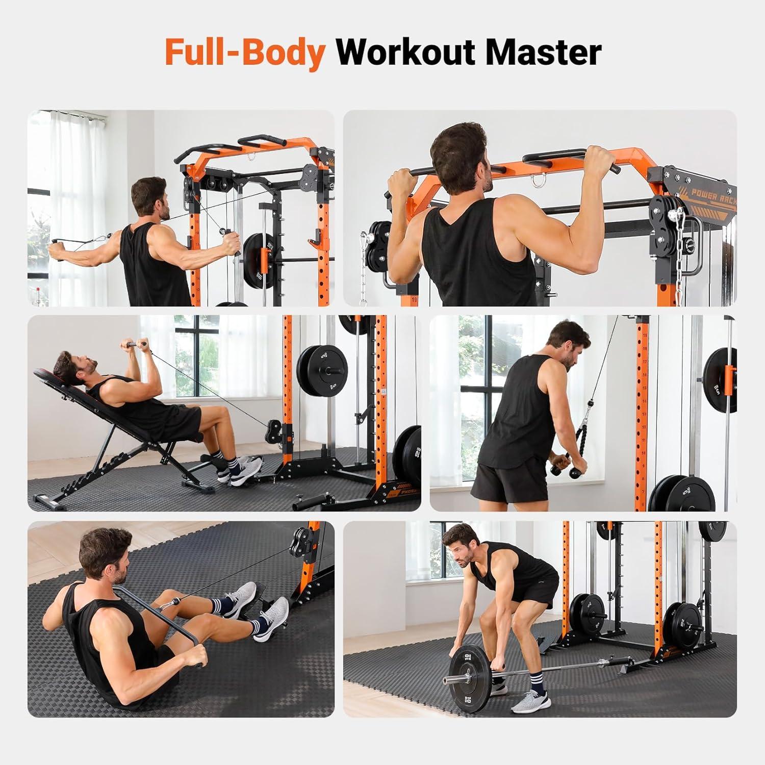 imageYOLEO NEW Smith Machine with Independent DualPulley System 1800LB Adjustable Cable Crossover Squat Rack MultiFunctional Power Cage for Home Gym with More Workout Equipment LAT Pulldown BarampampDip Bar