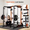 imageYOLEO NEW Smith Machine with Independent DualPulley System 1800LB Adjustable Cable Crossover Squat Rack MultiFunctional Power Cage for Home Gym with More Workout Equipment LAT Pulldown BarampampDip Bar