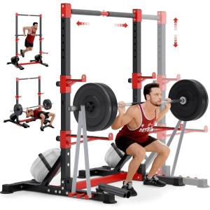 imageYOLEO Squat Rack with Adjustable PullUp Bar ampamp Extended Safety Arms MultiFunctional Power Racks Squat Stand for Home Gym Garage ampamp Basement 35quot67quot Width Fixed 83 Frame Height PullUp Bar Height 715quot805quot Fits 6FT ampamp 7FT BarbellsRedDark