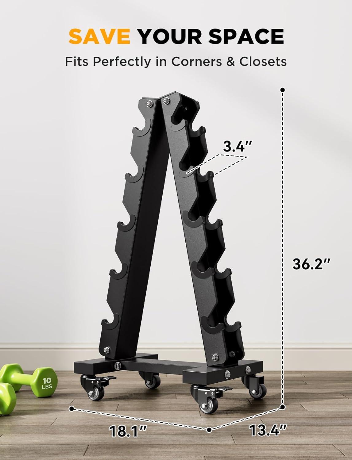 imageYOLEO HeavyDuty AFrame Dumbbell Rack with Wheels 5Tier Weight Rack 440LBS Capacity SpaceSaving Home Gym Storage Organizer AntiSlip ampamp FingerSafe Design Rack OnlyLarge