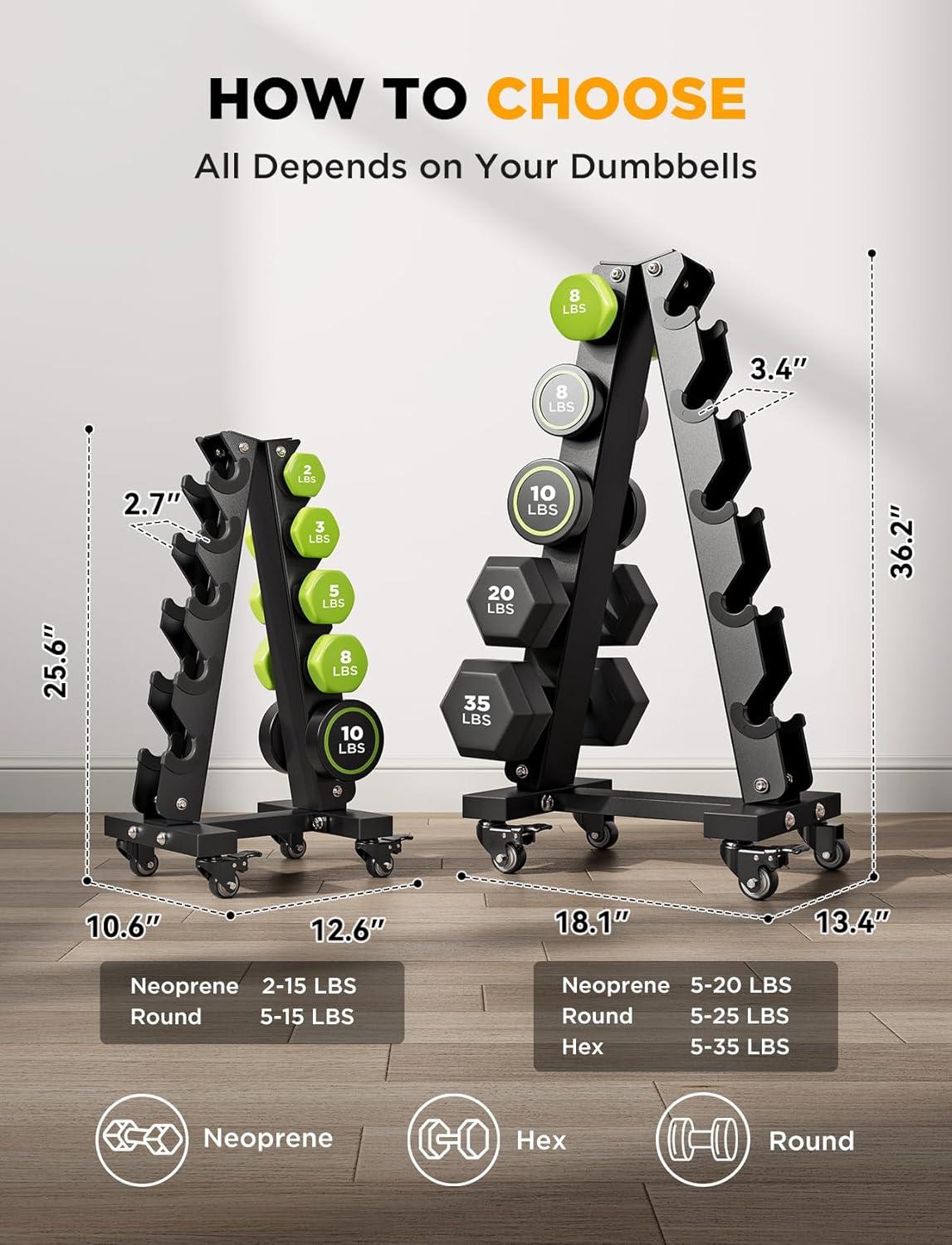 imageYOLEO HeavyDuty AFrame Dumbbell Rack with Wheels 5Tier Weight Rack 440LBS Capacity SpaceSaving Home Gym Storage Organizer AntiSlip ampamp FingerSafe Design Rack OnlyLarge