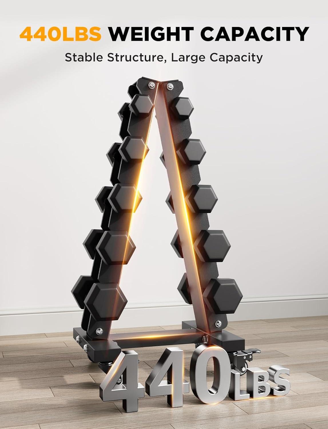 imageYOLEO HeavyDuty AFrame Dumbbell Rack with Wheels 5Tier Weight Rack 440LBS Capacity SpaceSaving Home Gym Storage Organizer AntiSlip ampamp FingerSafe Design Rack OnlyLarge