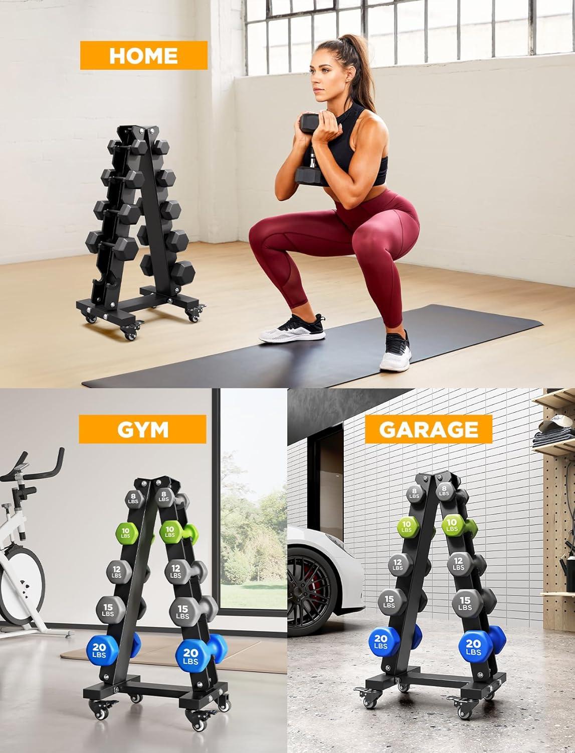 imageYOLEO HeavyDuty AFrame Dumbbell Rack with Wheels 5Tier Weight Rack 440LBS Capacity SpaceSaving Home Gym Storage Organizer AntiSlip ampamp FingerSafe Design Rack OnlyLarge