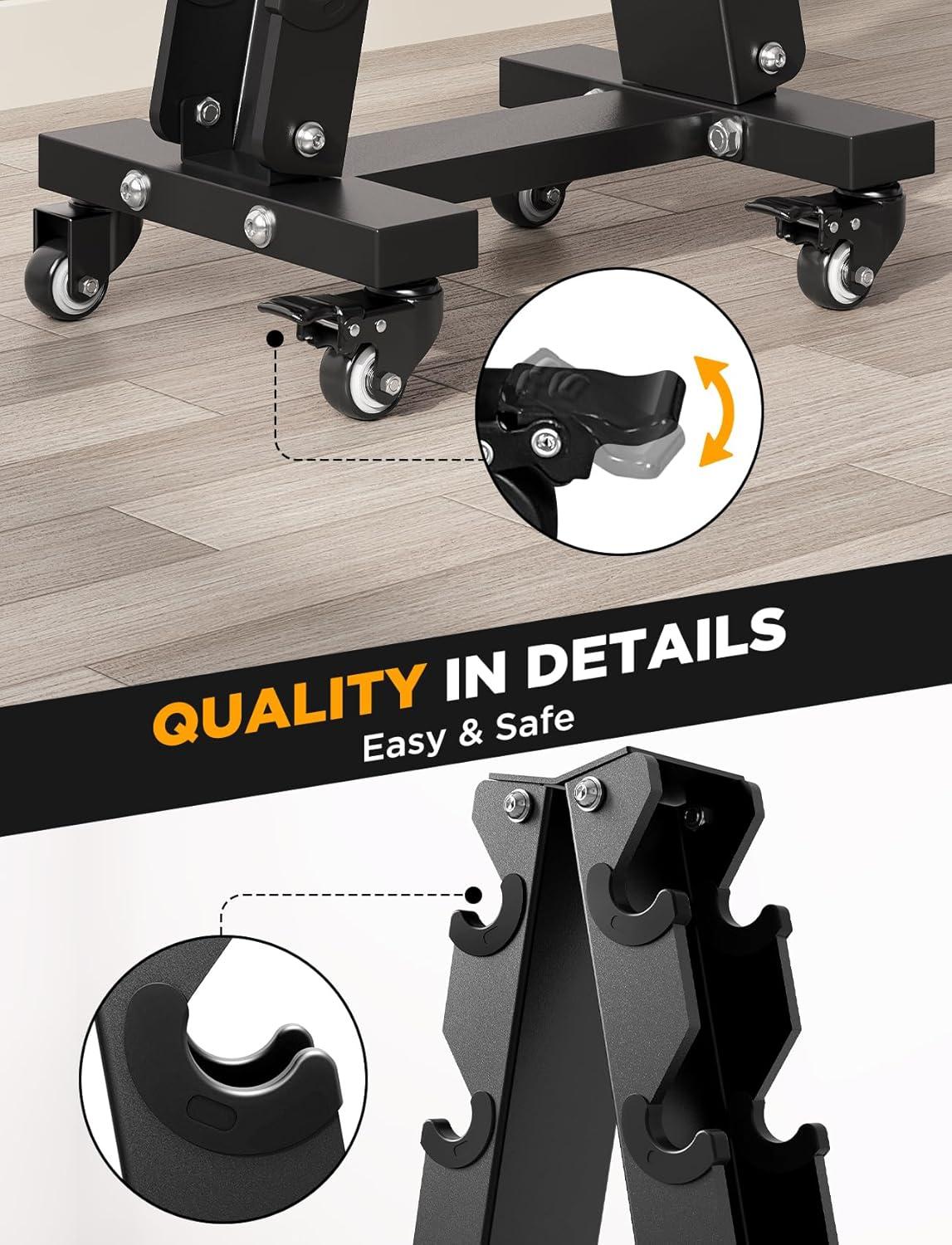 imageYOLEO HeavyDuty AFrame Dumbbell Rack with Wheels 5Tier Weight Rack 440LBS Capacity SpaceSaving Home Gym Storage Organizer AntiSlip ampamp FingerSafe Design Rack OnlyLarge