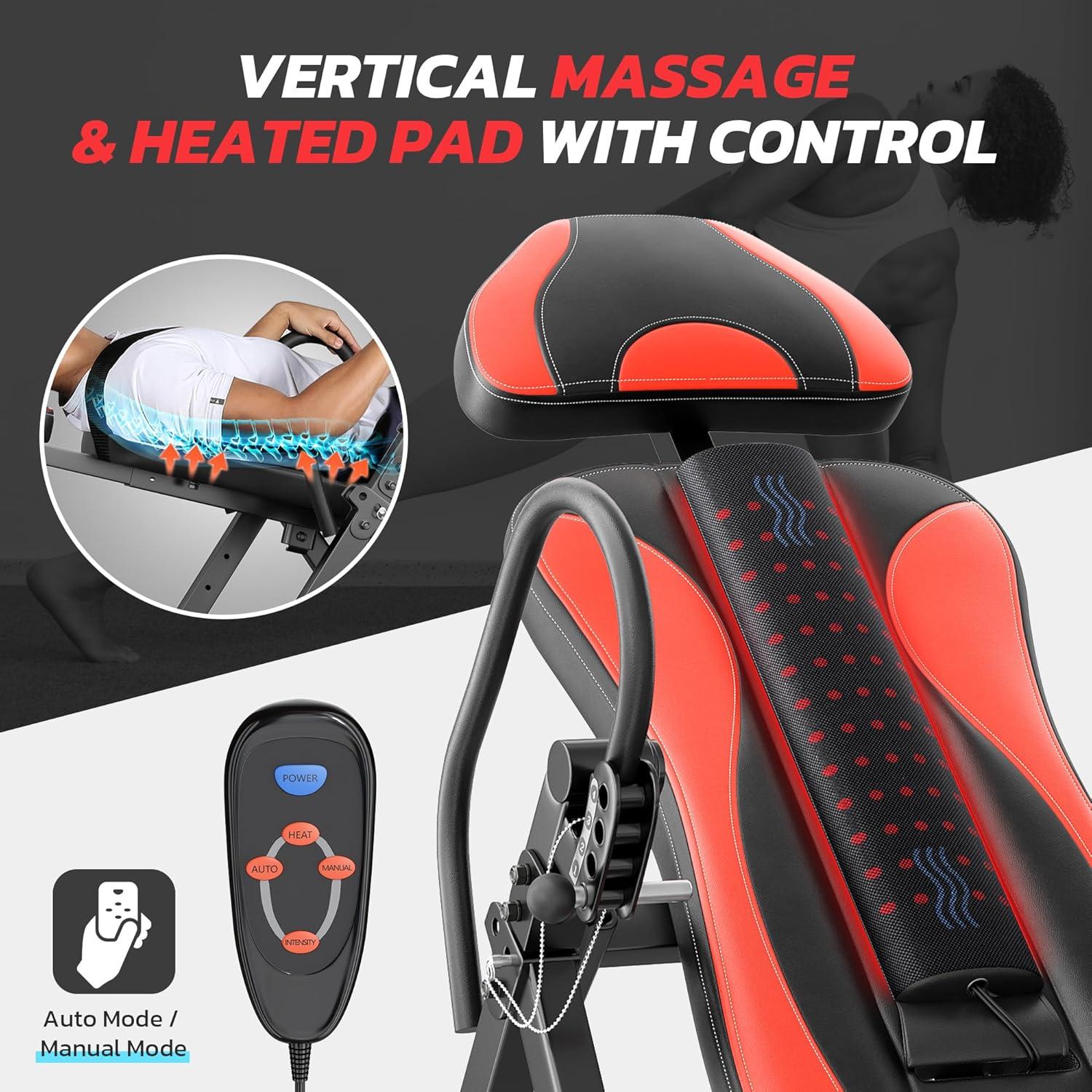 imageYOLEO Inversion Table Massage ampamp Heat Inversion Table 2025 New Inversion Table for Back Pain Relief Equipment wRemote Control Reversible Ankle Holders Heavy Duty up to 320lbsRed