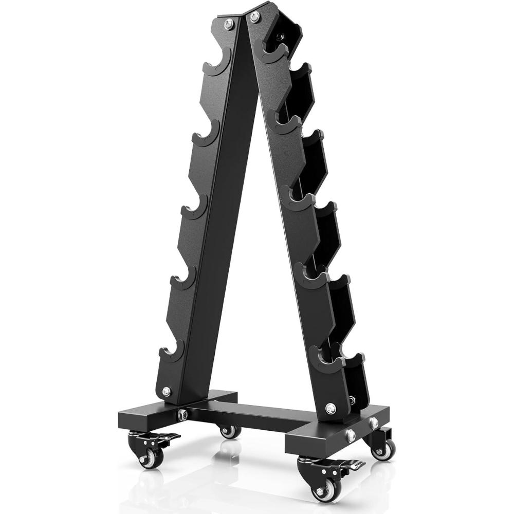 imageYOLEO HeavyDuty AFrame Dumbbell Rack with Wheels 5Tier Weight Rack 440LBS Capacity SpaceSaving Home Gym Storage Organizer AntiSlip ampamp FingerSafe Design Rack OnlyLarge