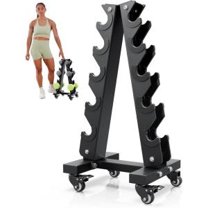 imageYOLEO HeavyDuty AFrame Dumbbell Rack with Wheels 5Tier Weight Rack 440LBS Capacity SpaceSaving Home Gym Storage Organizer AntiSlip ampamp FingerSafe Design Rack OnlySmall