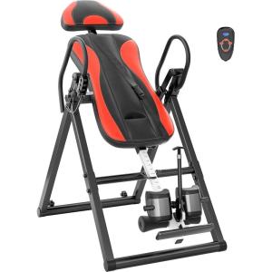 imageYOLEO Inversion Table Massage ampamp Heat Inversion Table 2025 New Inversion Table for Back Pain Relief Equipment wRemote Control Reversible Ankle Holders Heavy Duty up to 320lbsRed