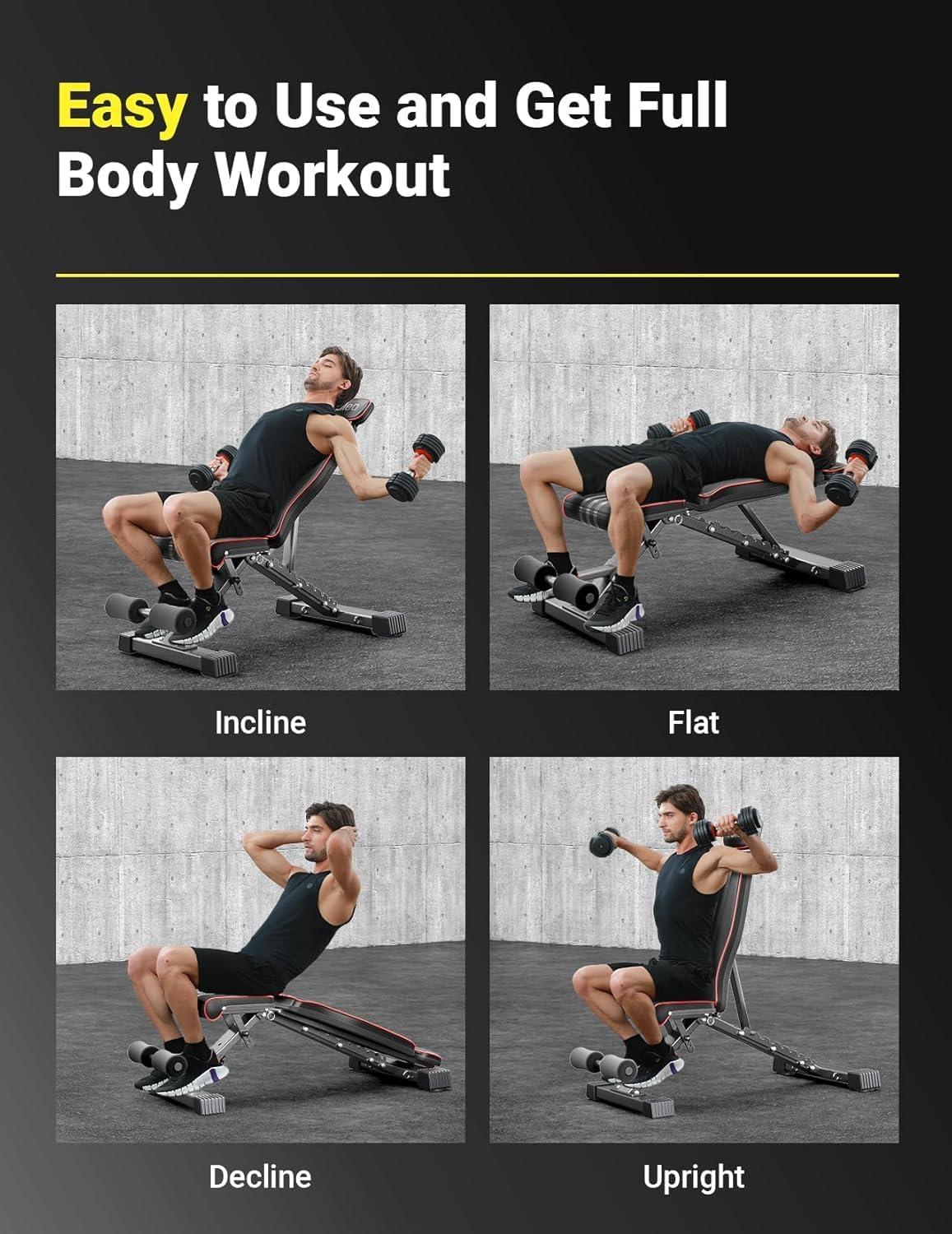 imageYOLEO Adjustable 660LBS Weight Bench Foldable Workout Bench with Extended HeadNeck ProtectionSpine Support for Bench Press Fast Folding DesignGym Mat660LBS Weight Bench