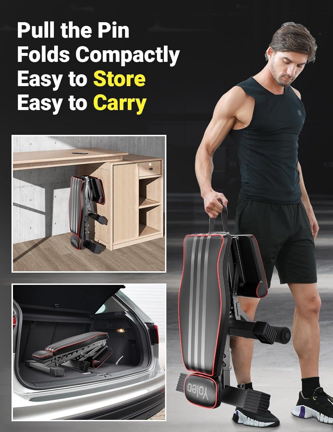 imageYOLEO Adjustable 660LBS Weight Bench Foldable Workout Bench with Extended HeadNeck ProtectionSpine Support for Bench Press Fast Folding DesignGym Mat660LBS Weight Bench