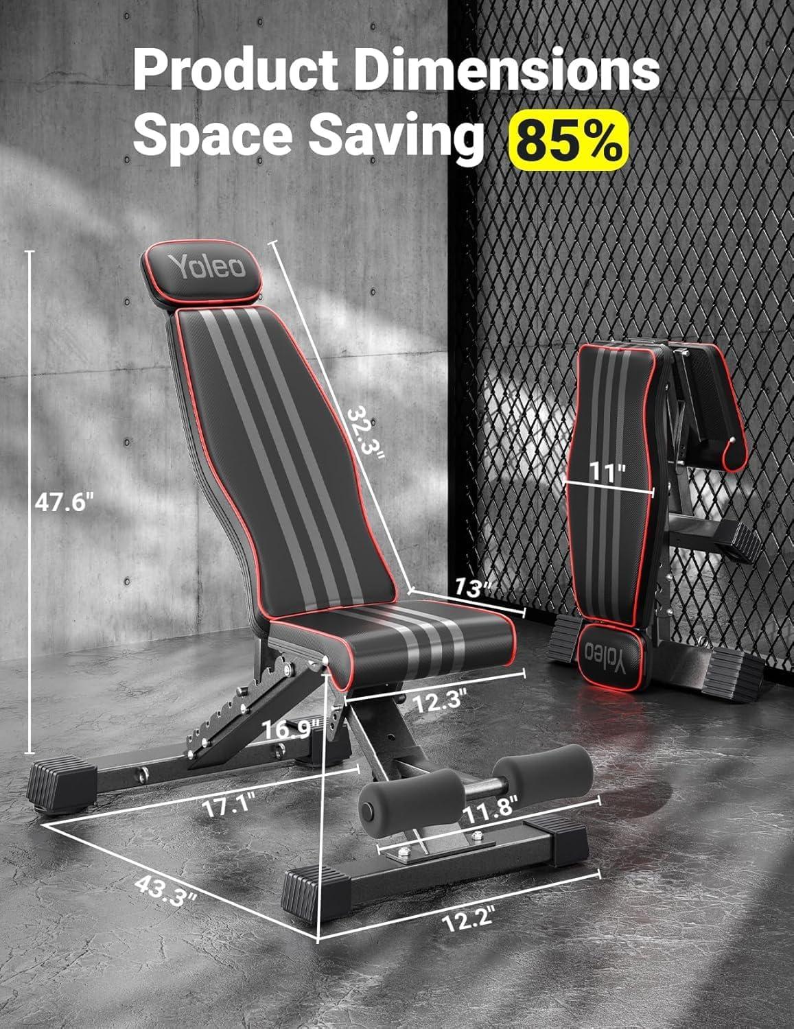 imageYOLEO Adjustable 660LBS Weight Bench Foldable Workout Bench with Extended HeadNeck ProtectionSpine Support for Bench Press Fast Folding DesignGym Mat660LBS Weight Bench