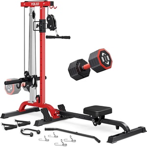image:imageYOLEO Cable Machine Home Gym 2 in 1 Rowing Machine amp LAT Pulldown Station Smooth Pulley System Power Cage with More Training AttachmentRedBlack